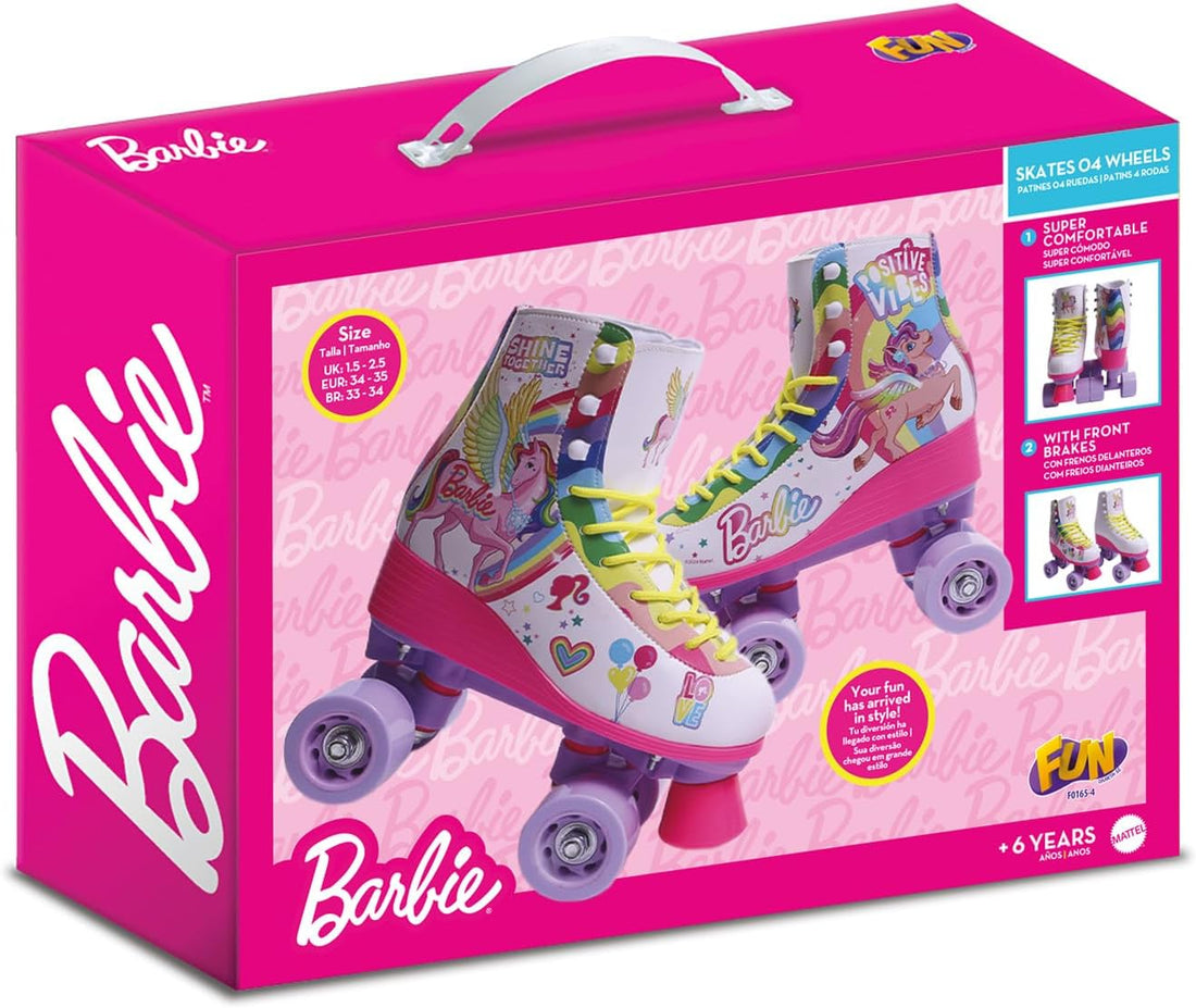 Caja de Patines Barbie de 4 Ruedas Shine Together Talla 34-35 con patines infantiles y diseño rosa de Barbie