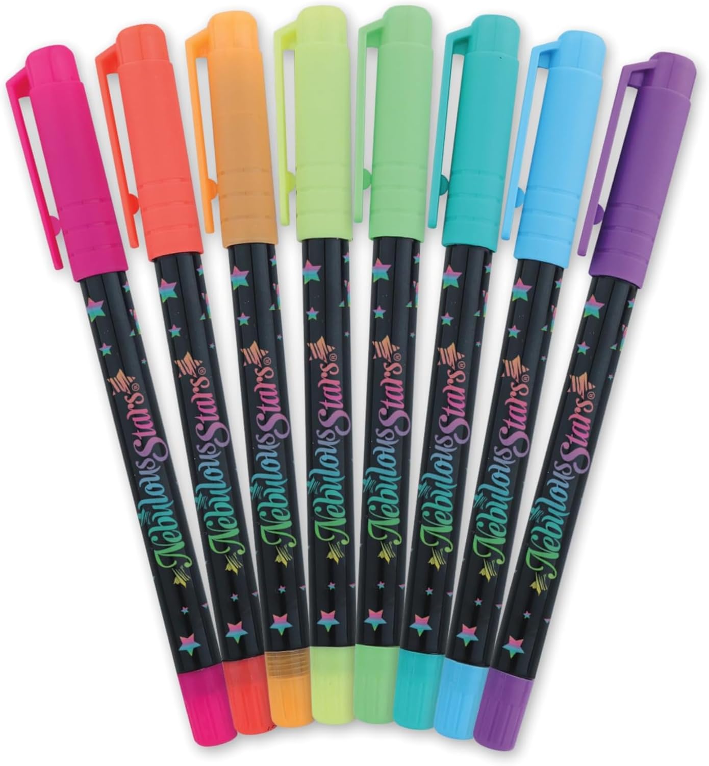 Set de 8 bolígrafos de gel neón y más de 70 pegatinas incluidas en el libro de actividades.