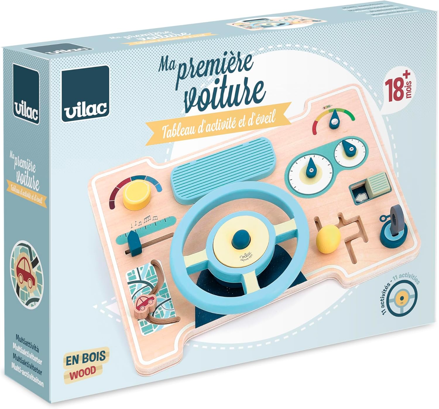 Embalaje original del juguete Car Busy Board de Vilac con referencia 3048700021441.