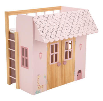 Cama casita de madera para muñecas y bebés reborn con armario de juguete rosa Arias Nature