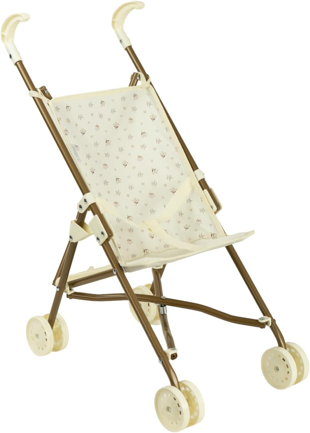 Silla de paseo Reborn de París Arias plegable con estructura de aluminio dorada y tapizado floral - vista lateral completa