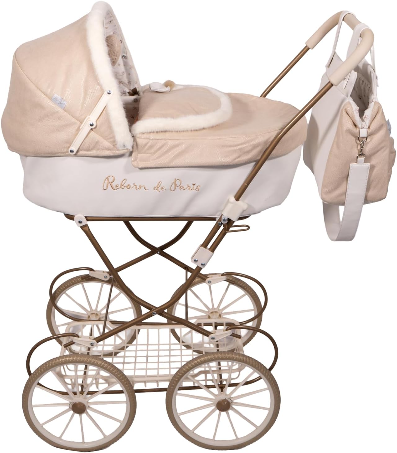 Coche capota Reborn de París Arias 40940 con capazo beige - vista lateral izquierda