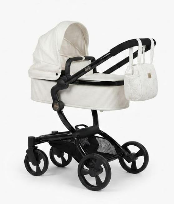 Carro capota Urban Moderno blanco con estructura negra para muñecas y bebés reborn Arias - vista lateral completa