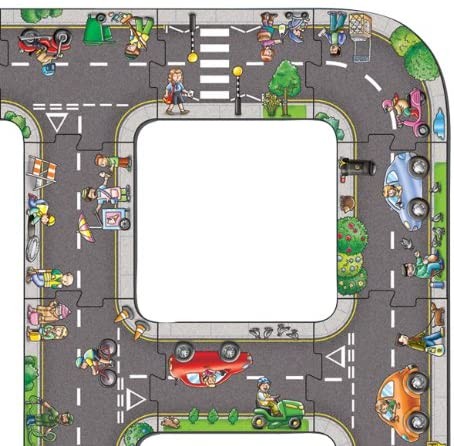 Caja del puzle gigante de carreteras de Orchard Toys con 20 piezas intercambiables para construir circuitos - Educar Jugando