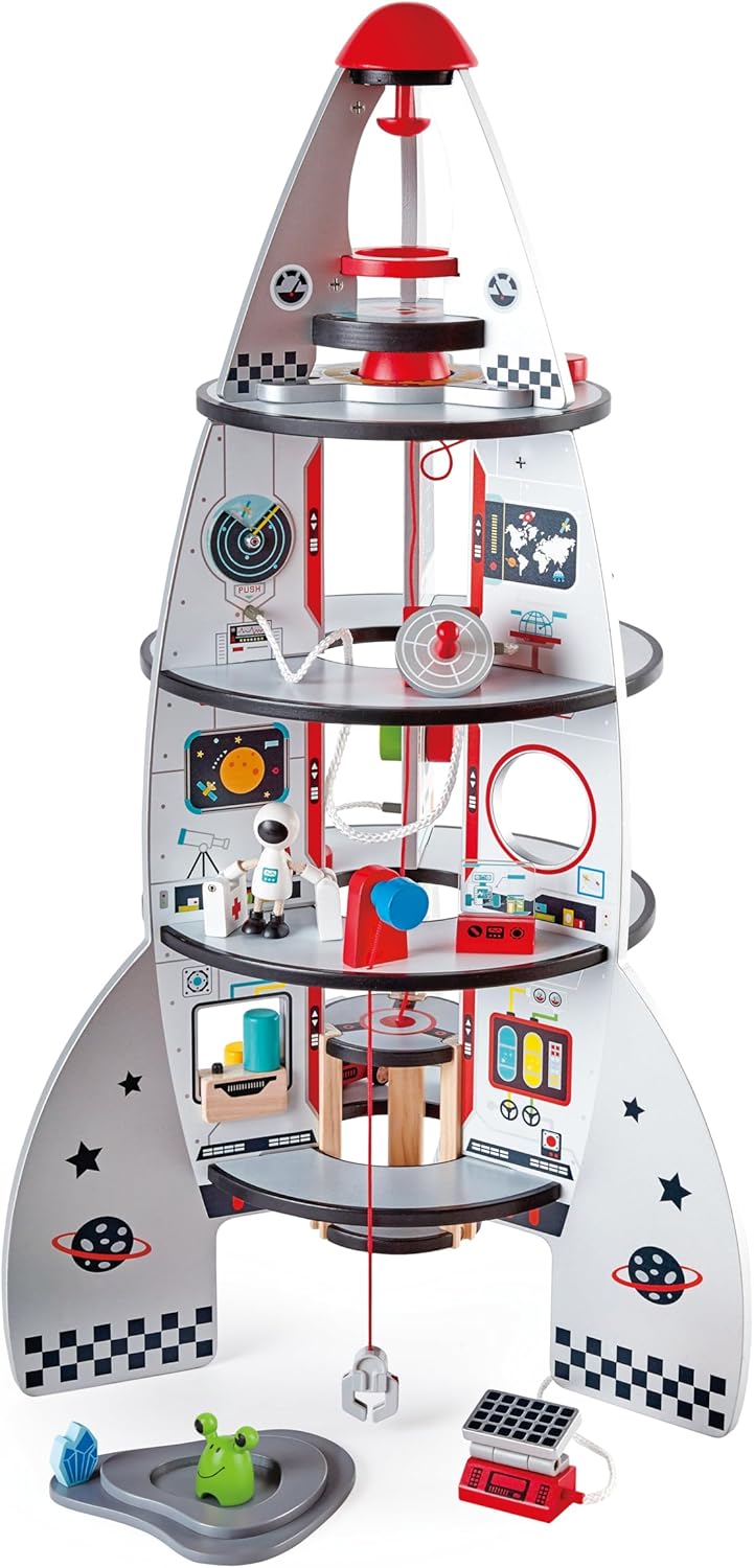 Cohete espacial de madera HAPE E3021 con 4 pisos y 20 piezas para niños desde 3 años
