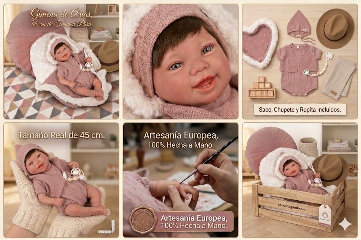 Comprar muñeca reborn Gimena de Arias 45 cm con saco portabebé – envío rápido a España