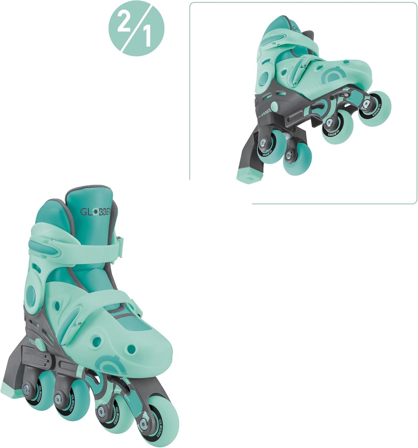 Contenido completo del set de patines evolutivos Globber talla 26-29 en color verde