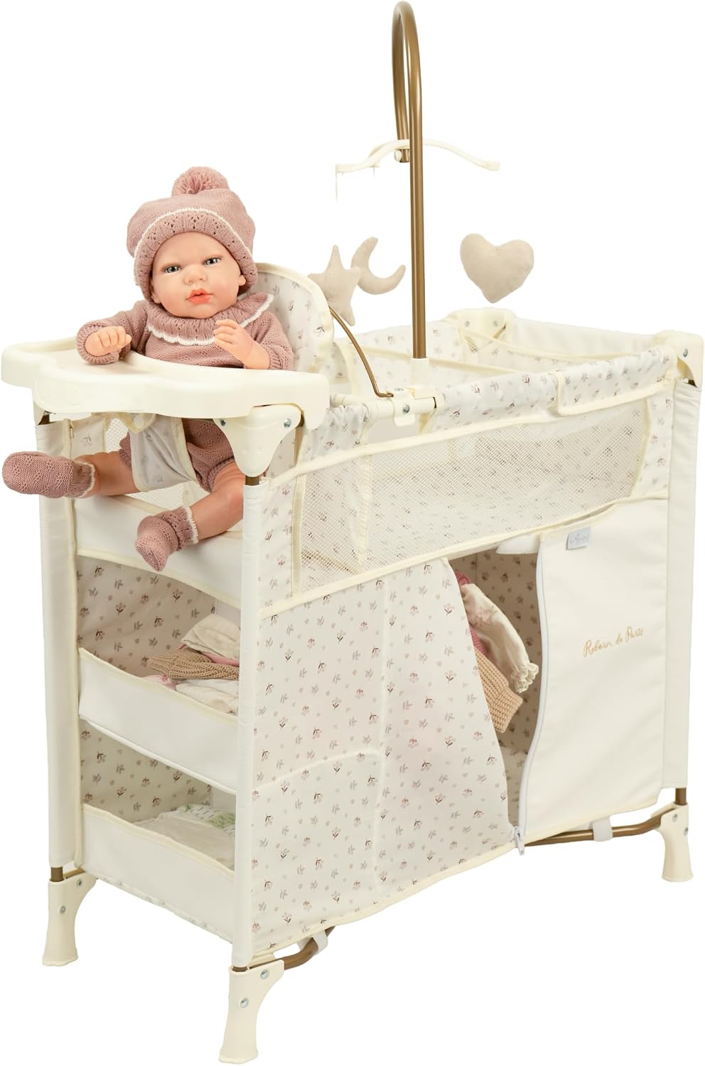 Muñeca reborn en cuna cambiador 2 en 1 Reborn de París Arias, juego simbólico niña 3 años