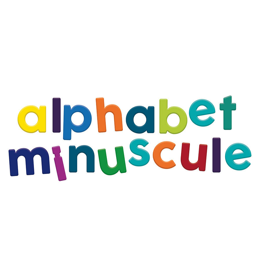 Primer plano de los imanes de letras minúsculas de colores Vilac.