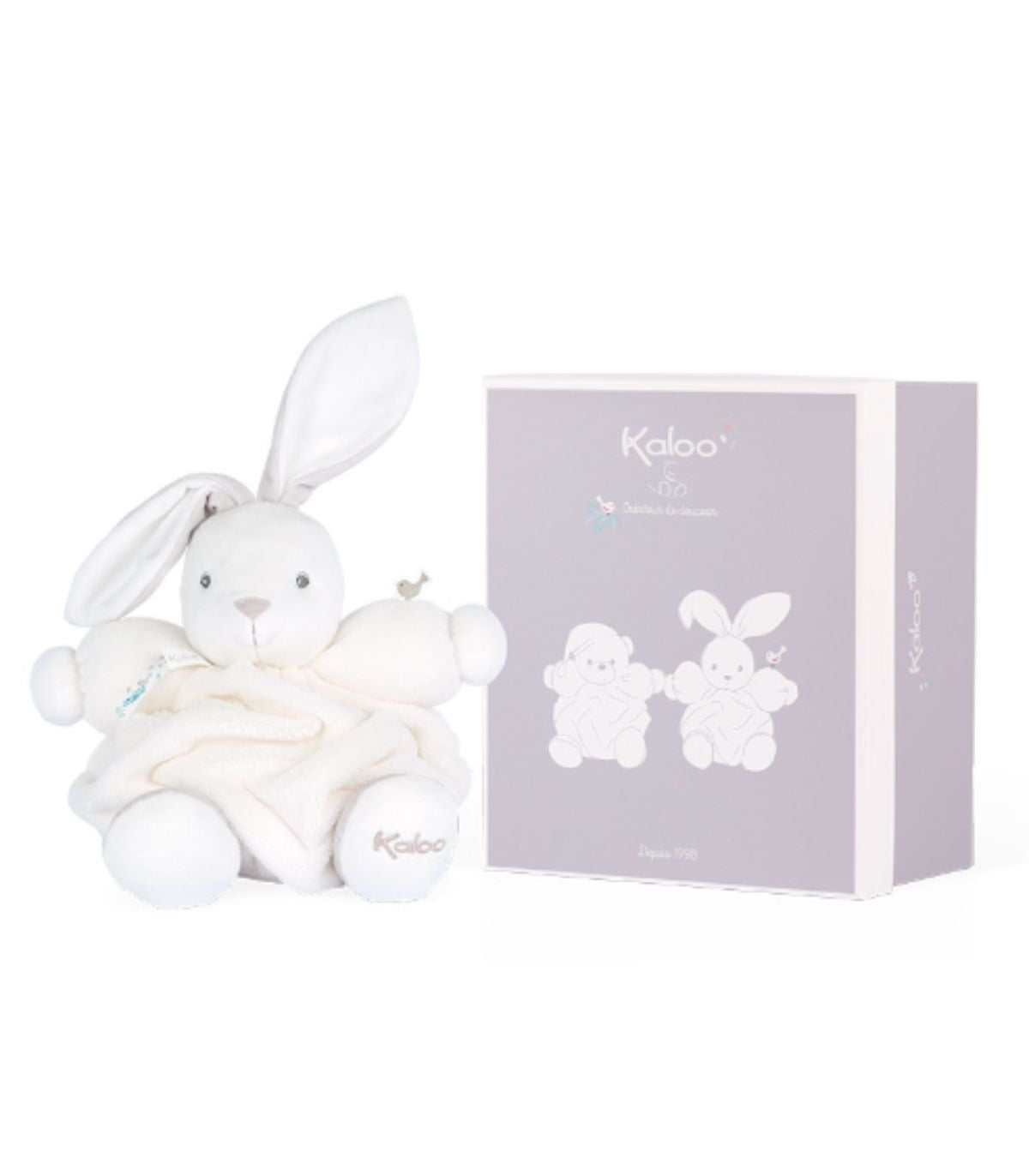 Detalle cinta de satén personalizable con nombre del bebé – peluche conejo Kaloo K969987 caja regalo