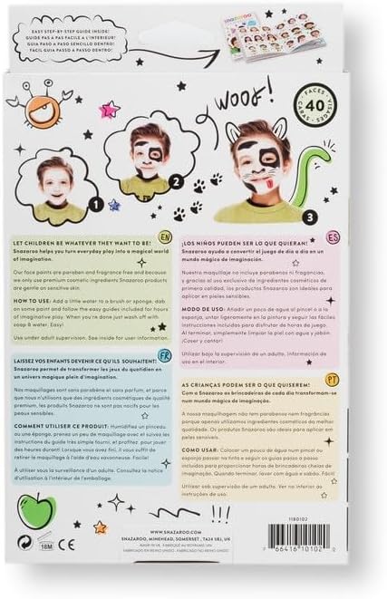Kit pintura facial Snazaroo Arco Iris con 8 colores abierto mostrando contenido