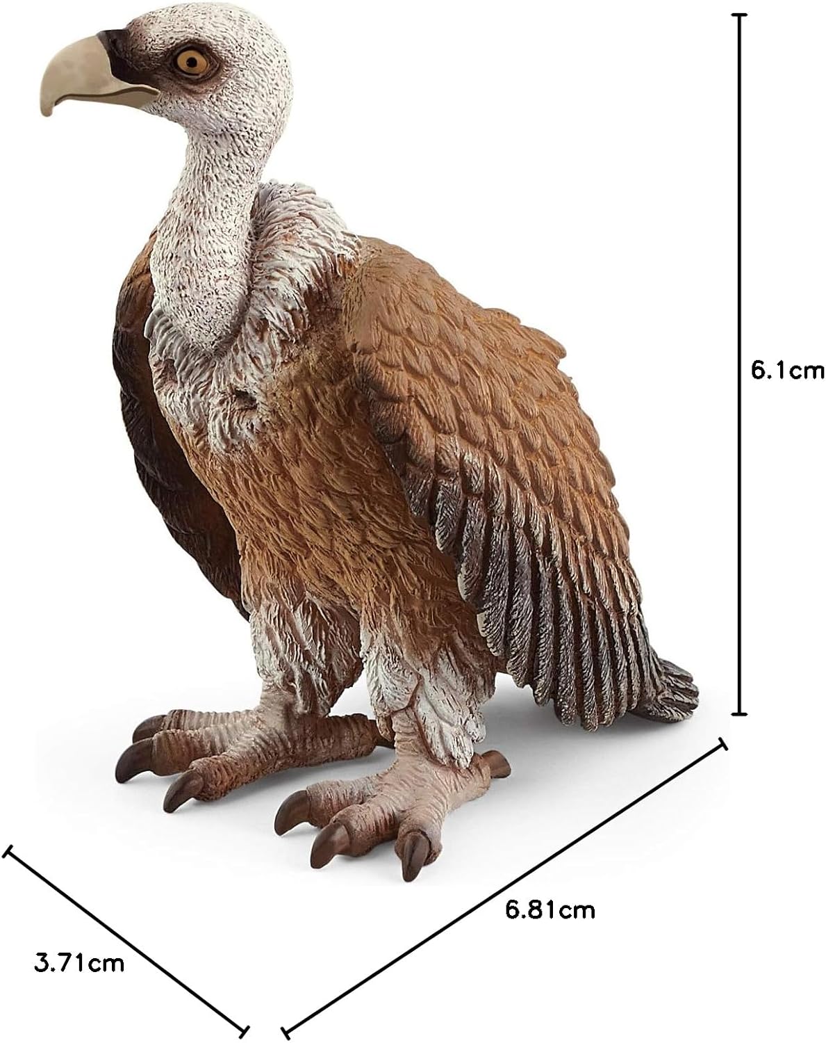 Primer plano de la textura de las plumas y el plumón del cuello de la figura de buitre realista Schleich.