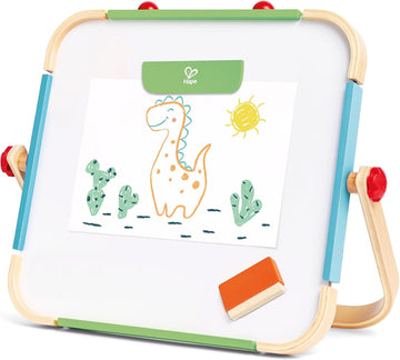 Maletín de dibujo Hape cerrado con asa de transporte, ideal para viajes y mantener el orden.