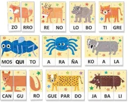 63 fichas ilustradas de sílabas y animales del juego Fantasilabas Headu