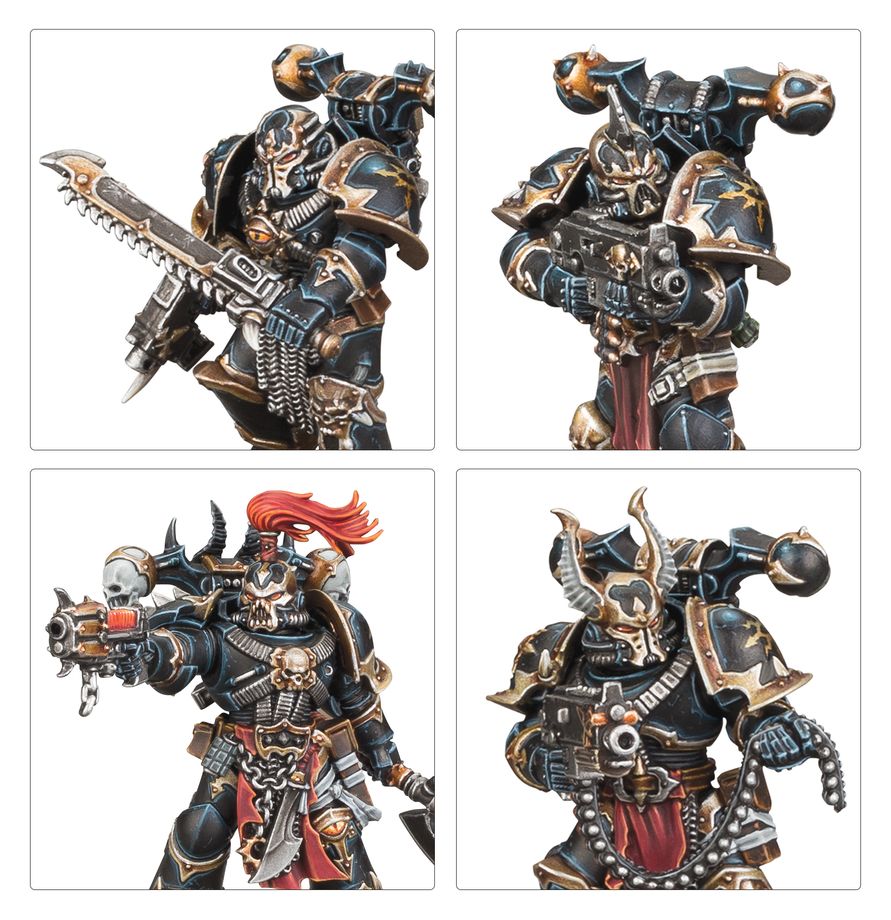Miniaturas Legionarios del Caos Warhammer 40K montadas vista frontal 
  
