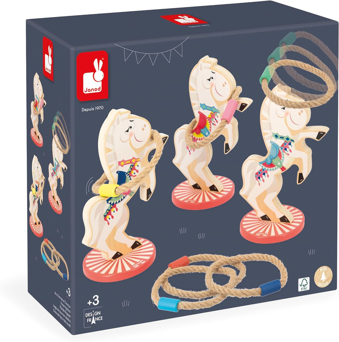 Juego de lanzar anillas de cuerda a caballos de madera Janod Applepop - Juego de puntería - Educar Jugando - Janod 03366