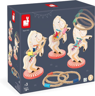Juego de lanzar anillas de cuerda a caballos de madera Janod Applepop - Juego de puntería - Educar Jugando - Janod 03366