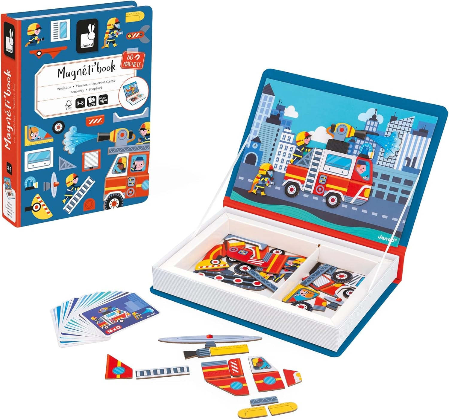 Libro magnético Magnéti’book Bomberos de Janod con 60 imanes y 18 tarjetas modelo - Educar Jugando - Janod 02583