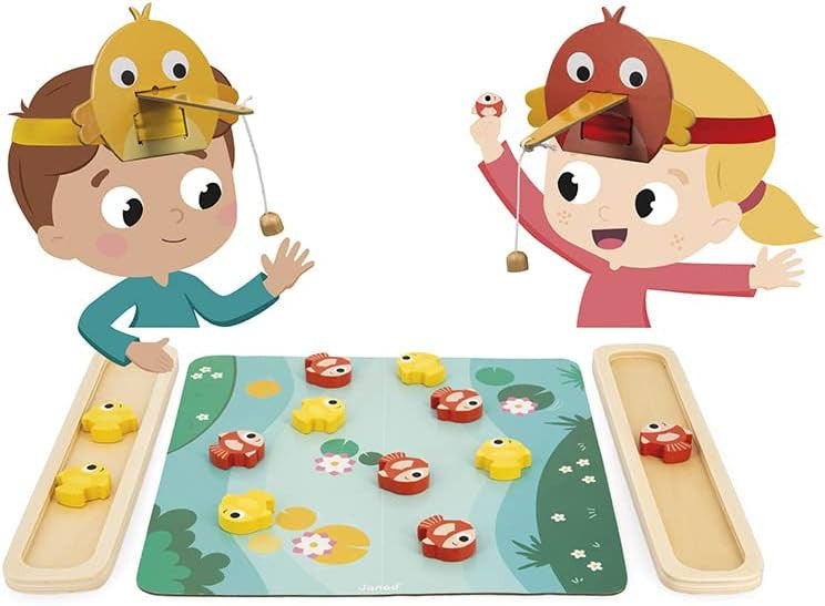 Juego de pesca magnética con pájaros y peces de madera de Janod - Colección Birthday Party - Educar Jugando