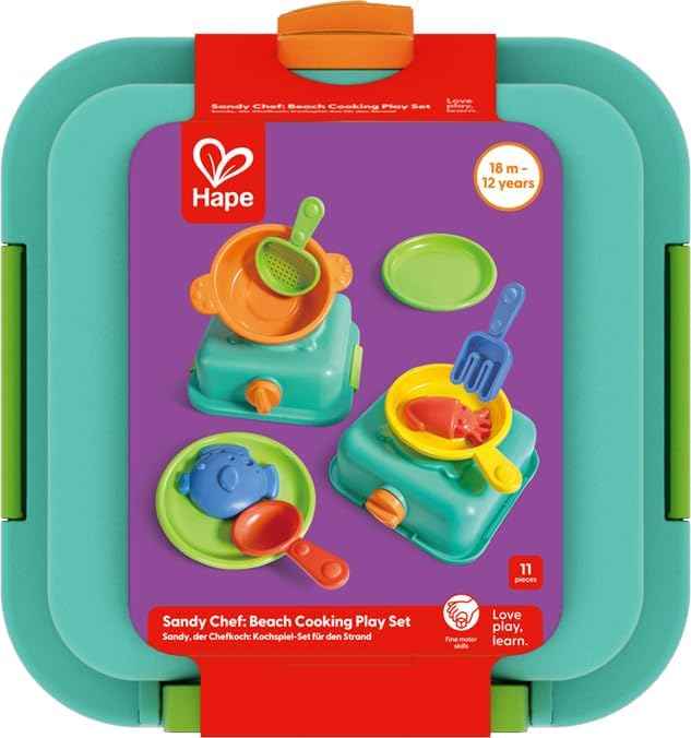 Sandy Chef Hape E4106, set de cocina de arena y playa con sus 11 accesorios para pequeños chefs