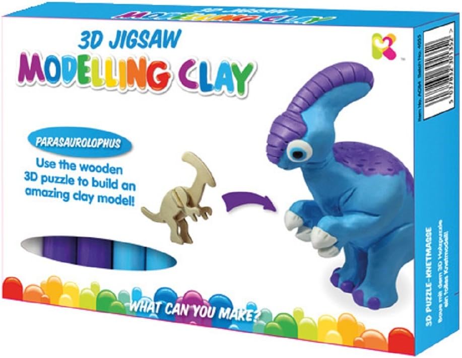 Puzzle 3D Parasaurolophus Keycraft - Kit de montaje con esqueleto de madera y arcilla para modelar dinosaurio