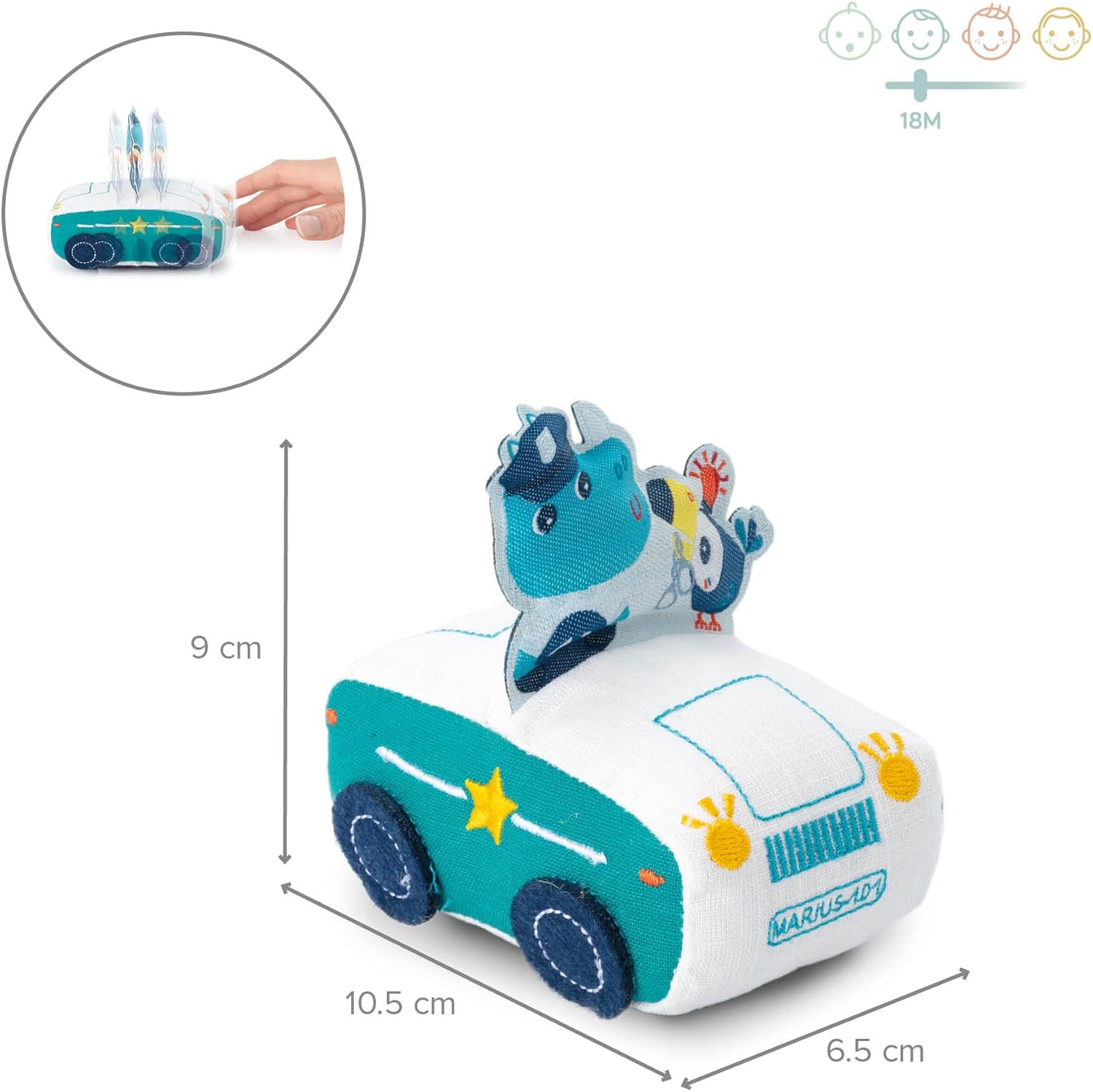 Juguete suave bebé coche de fricción pull-back Marius Lilliputiens con texturas divertidas