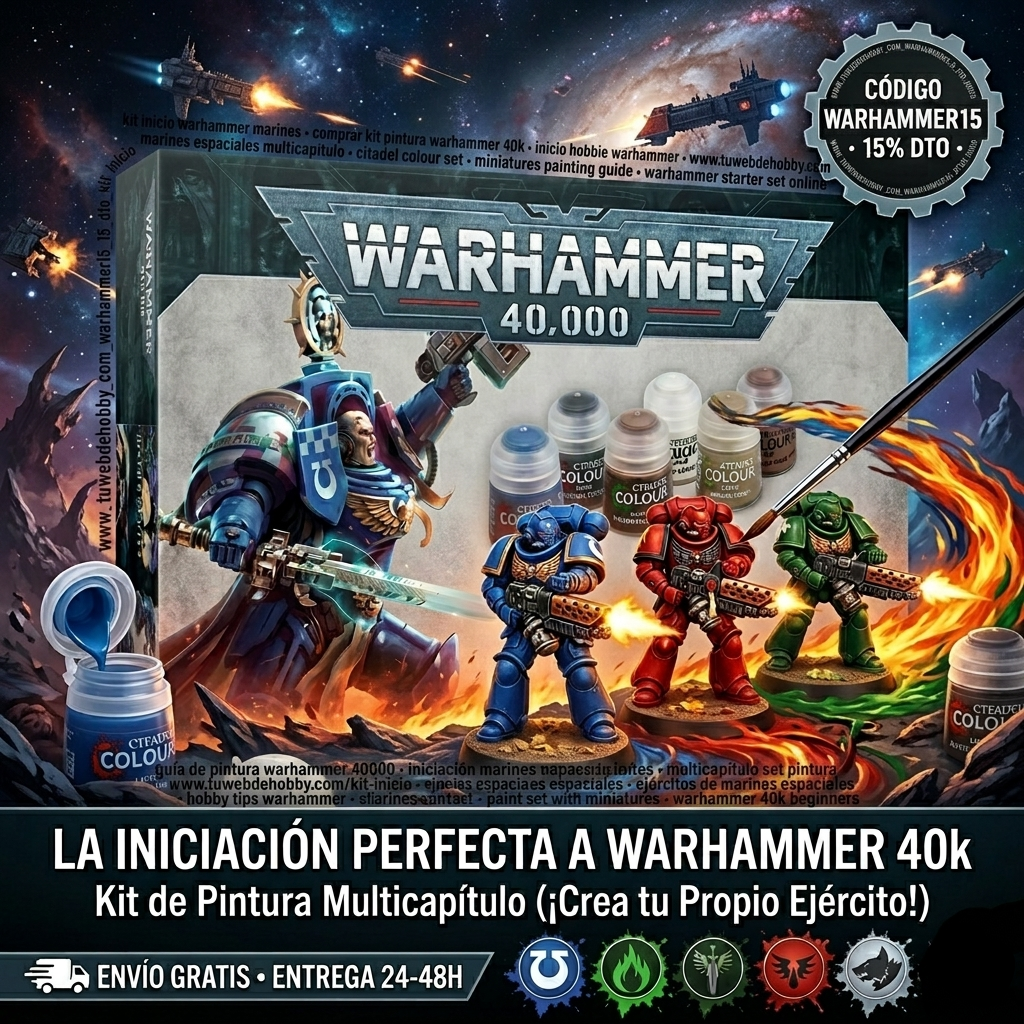 Set de miniaturas Marines Infernus Warhammer 40,000 con pinturas Citadel y pincel - Educar Jugando