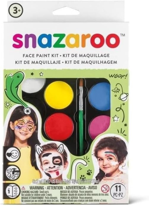 Kit pintura facial Snazaroo Arco Iris con 8 colores abierto mostrando contenido