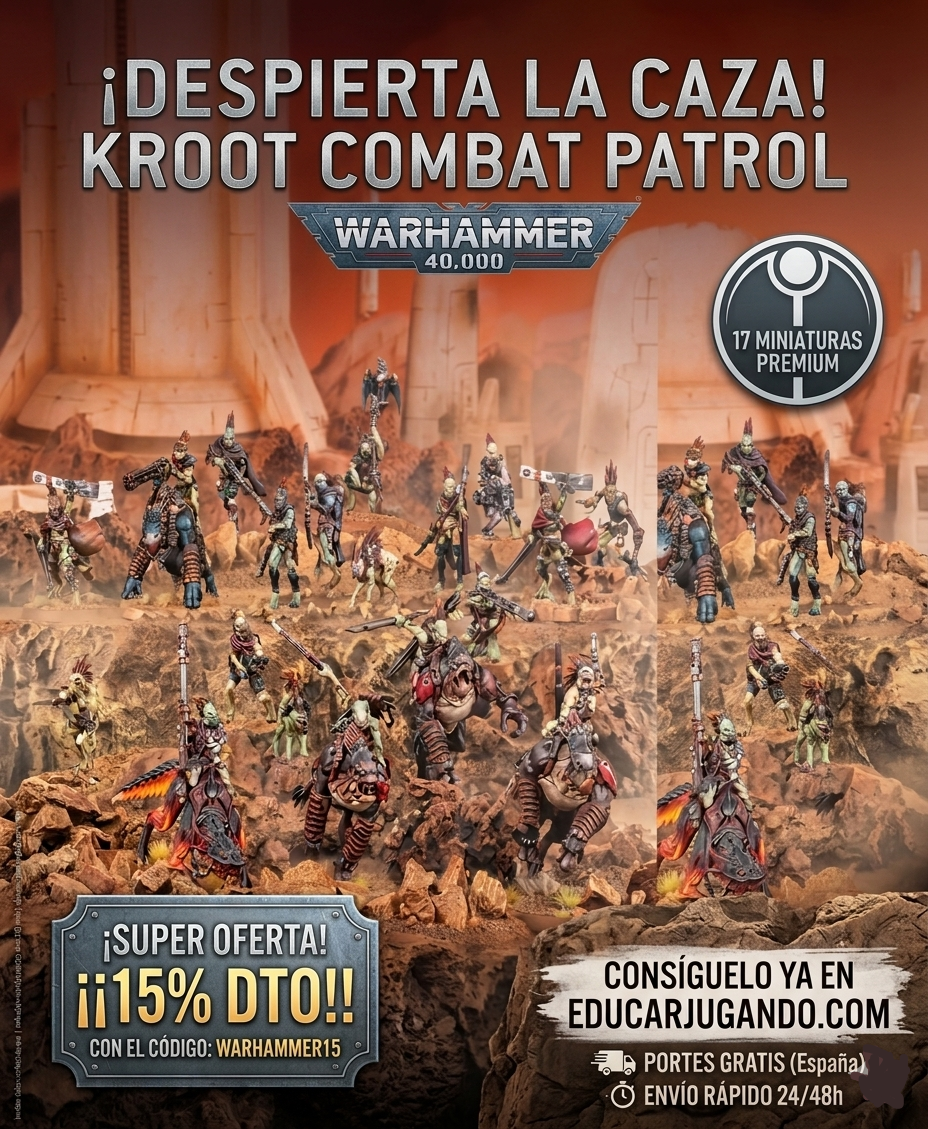 Patrulla de Combate Kroot de Warhammer 40,000 en acción de batalla, con oferta del 15% de descuento usando el código WARHAMMER15 y envío gratis en educarjugando.com.