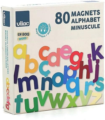 Set de 80 letras minúsculas magnéticas de madera Vilac para niños.