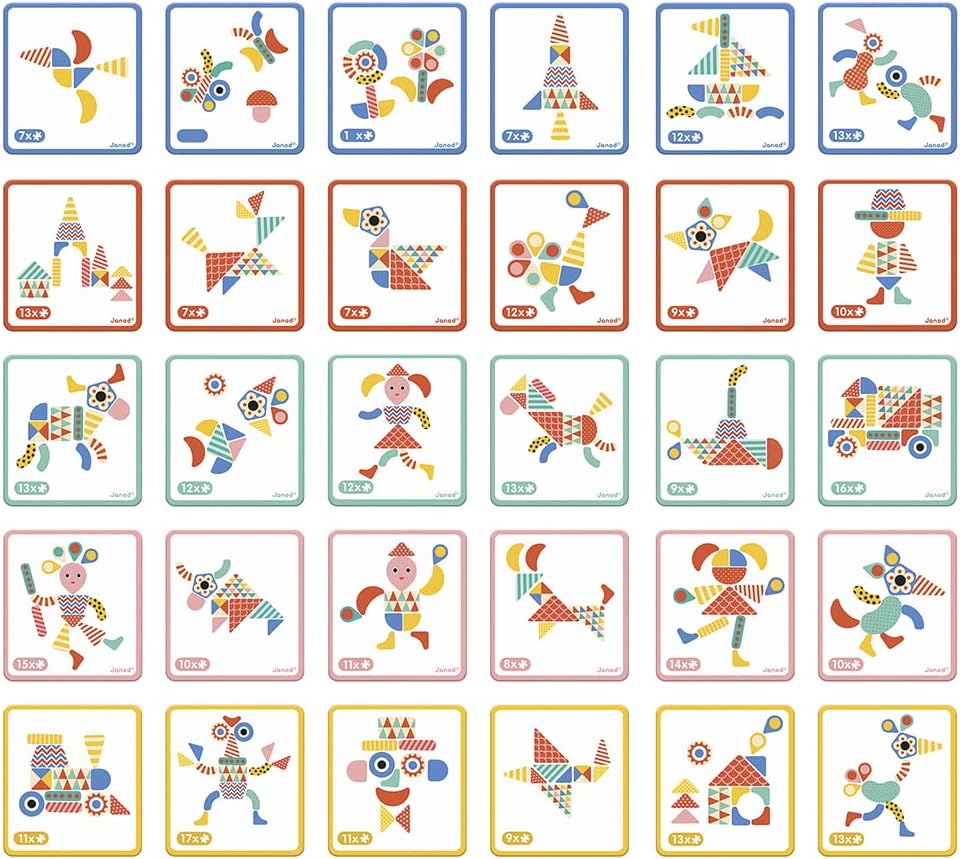Detalle de las piezas magnéticas del Magneti'Book Janod - 43 imanes de colores para construir figuras