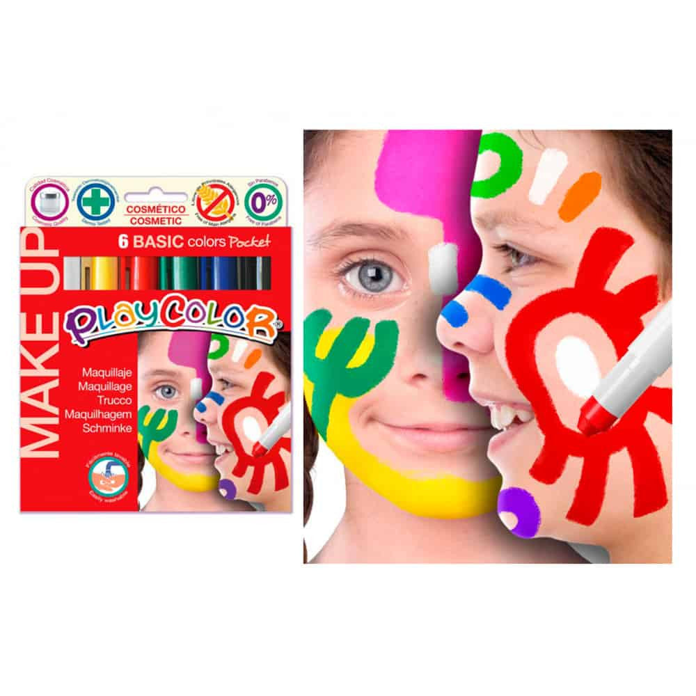 Ejemplo de maquillaje de fantasía para carnaval o cumpleaños realizado con barras Playcolor, fácil de quitar con agua - Educar Jugando