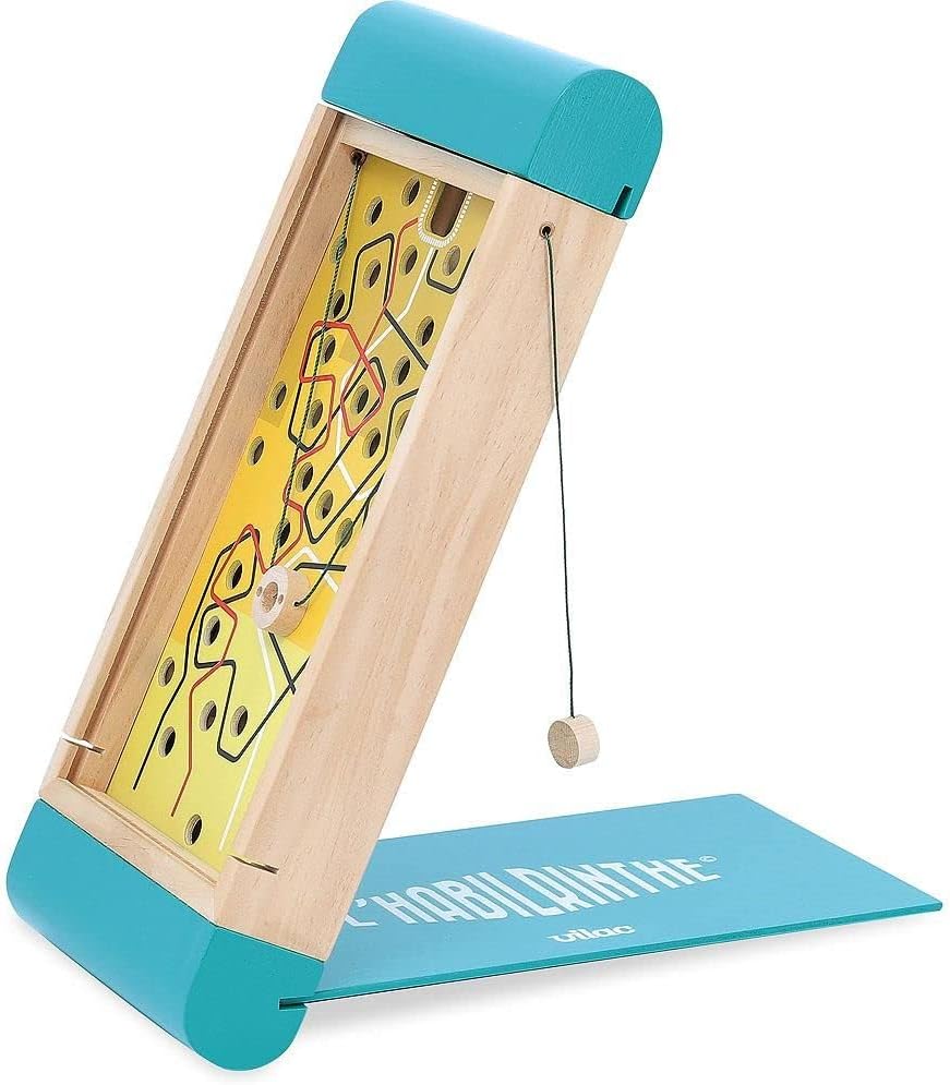 Juego de laberinto de madera clásico Vilac con bolas de acero y mandos de inclinación.