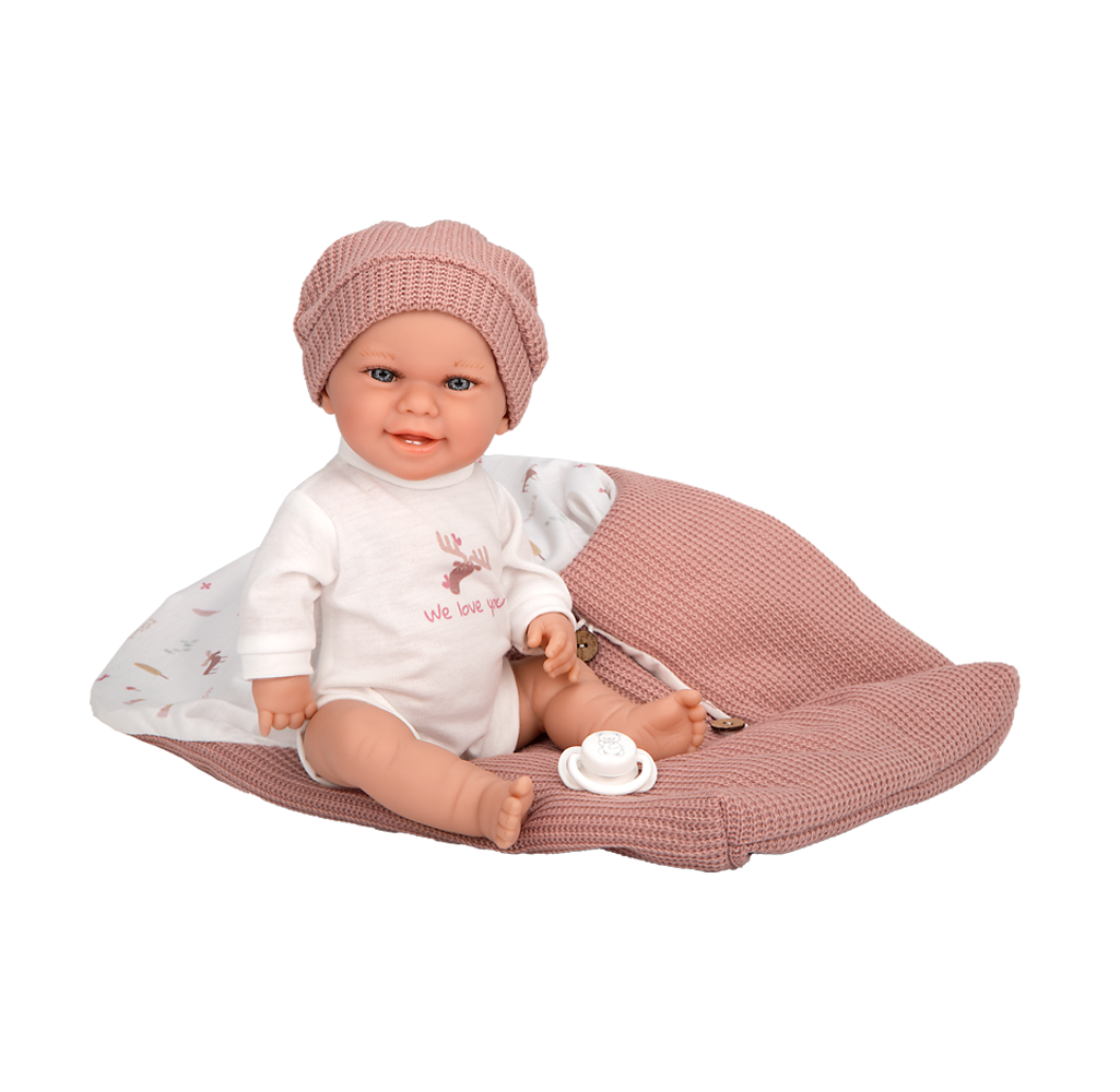 Muñeca Babyto Elegance de 33 cm con saco de dormir rosa, cuerpo de vinilo y aroma a vainilla- Arias 60872