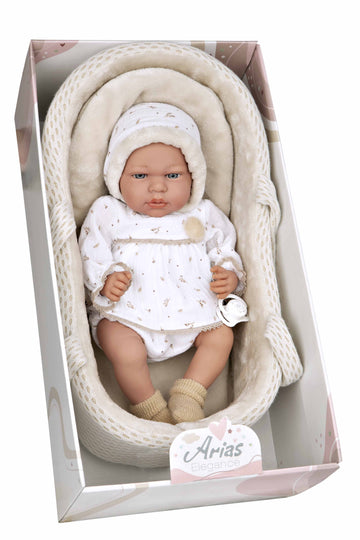 Muñeca bebé Andie de Arias 40 cm con capazo beige, cuerpo blando y mecanismo de lloro - Educar Jugando - Arias 60803