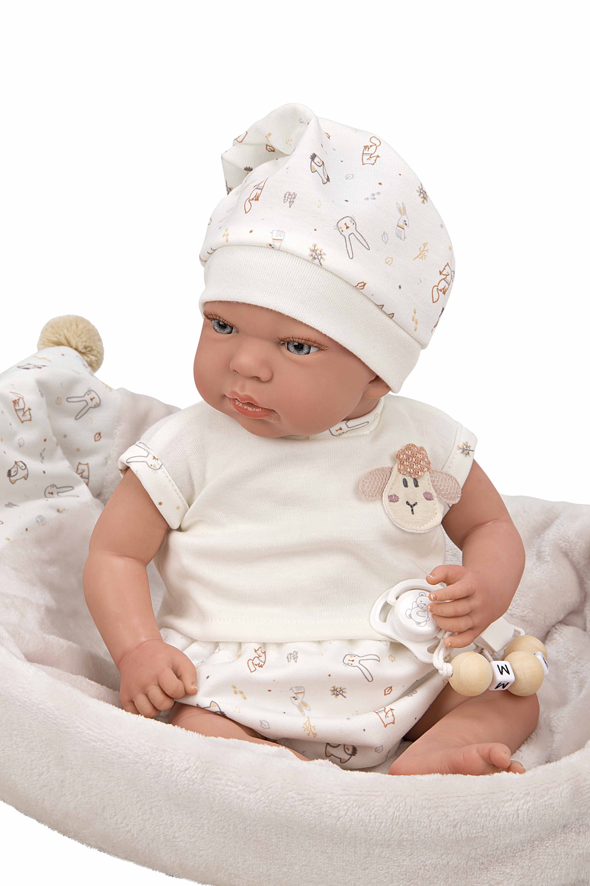 Muñeca Reborn Arias Luna 40 cm con manta nido rosa ref. 98214
