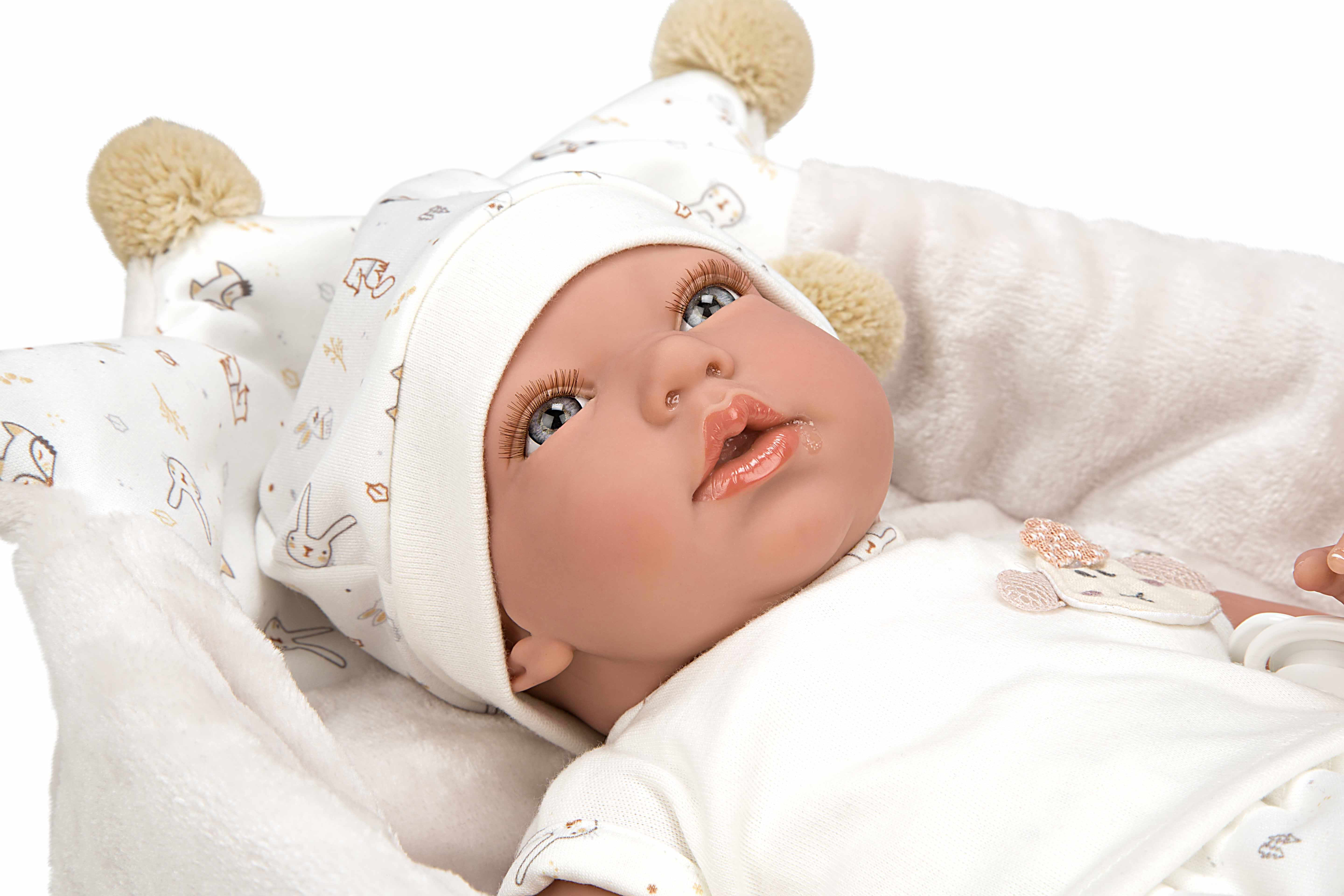 Muñeca Reborn Arias Luna 40 cm con manta nido rosa fabricada en España