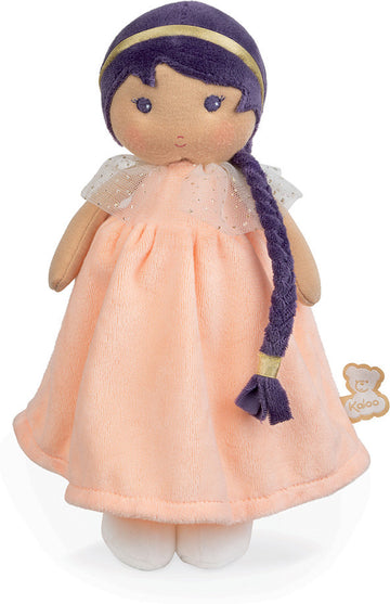 Muñeca de tela bebé Iris Kaloo Tendresse 25cm vista frontal vestido melocotón