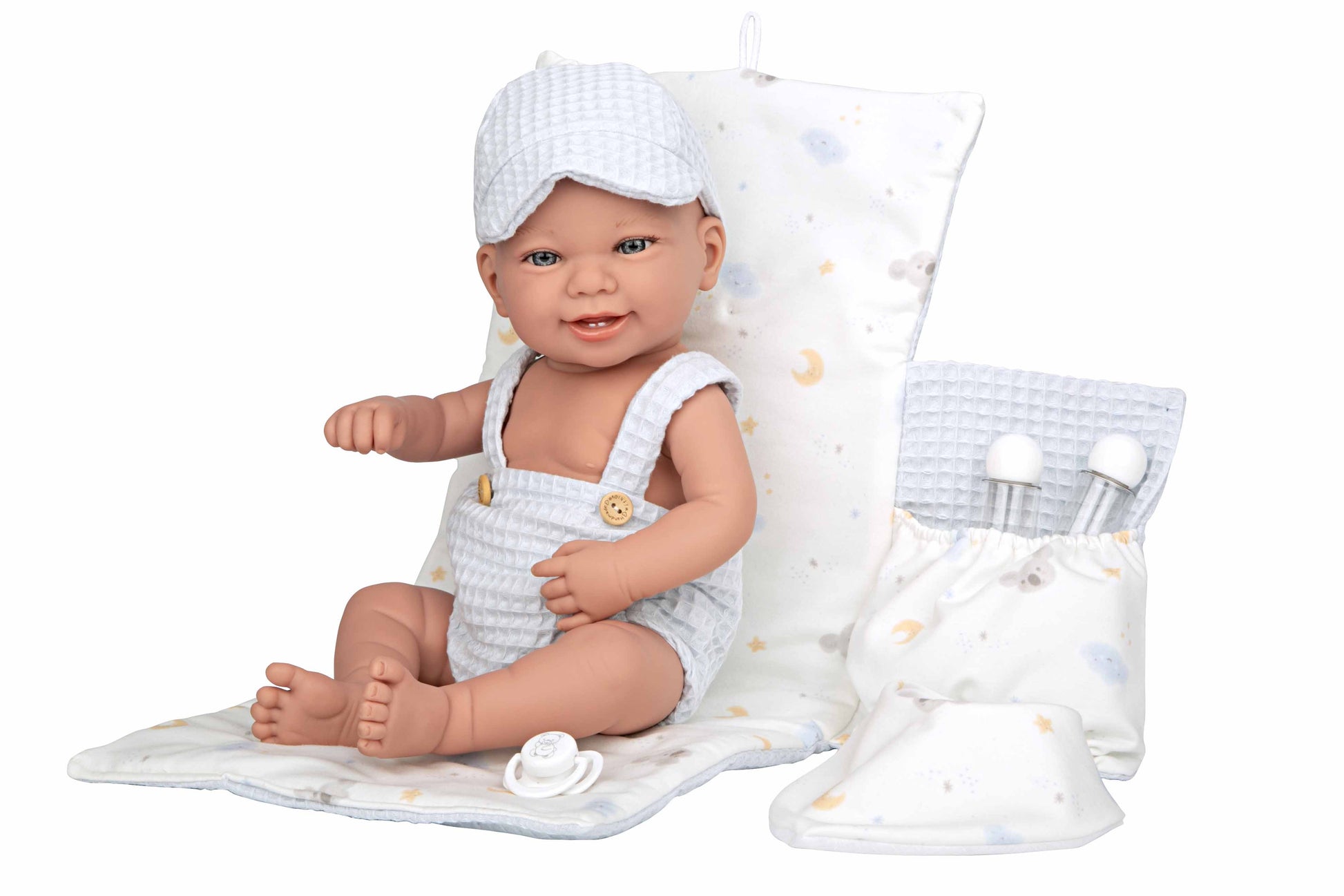 Muñeco bebé Zoe de Arias 42 cm de vinilo con aroma a vainilla, cambiador y babero - Educar Jugando- Arias 65372