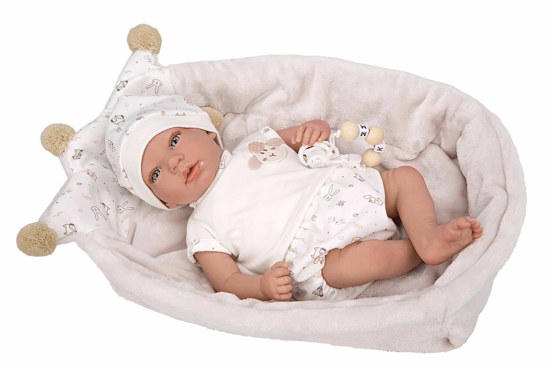 Muñeca Reborn Arias Luna con manta nido rosa 40 cm ref. 98214