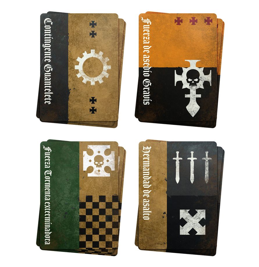 Tarjetas del Pack de mando Space Marines Warhammer 40.000, con distintos diseños y reversos.