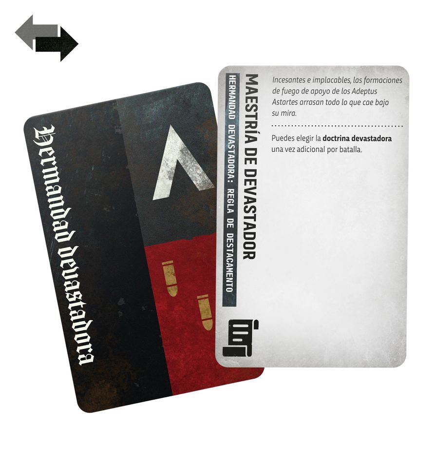 Tarjetas del Pack de mando Space Marines Warhammer 40.000, mostradas junto a su presentación.