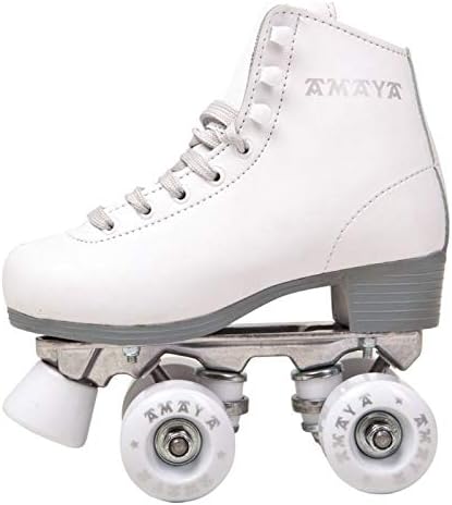 Patines de bota Amaya blancos Talla 30 vista lateral con freno delantero y ruedas de poliuretano