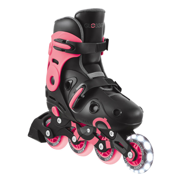 Patines en línea Globber GO SKATES LIGHTS talla 34-37 color rosa con ruedas LED luminosas