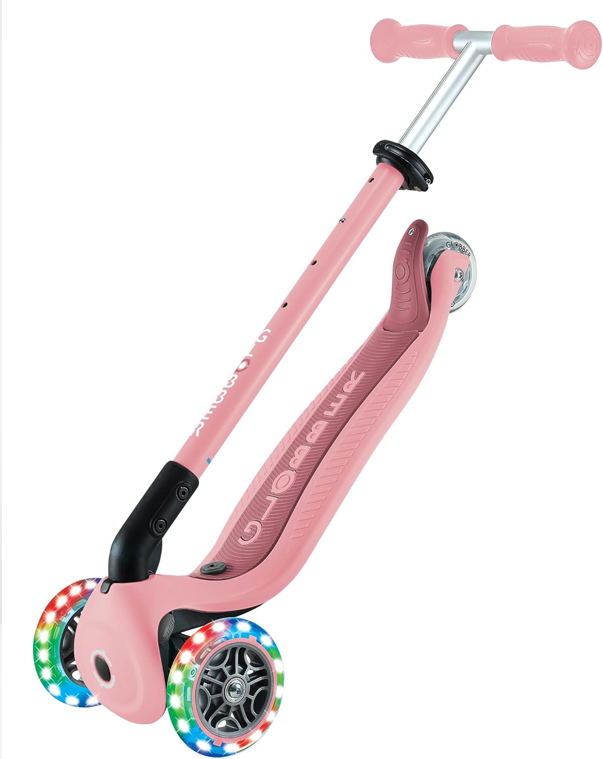 Globber Go Up Active Lights 360° Rosa plegado compacto fácil almacenamiento y transporte