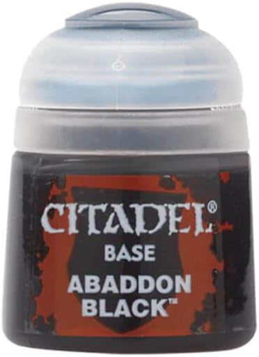 Pintura Citadel Base Abaddon Black de 12 ml color negro intenso para imprimación y miniaturas Warhammer - Educar Jugando - Warhammer 21-25