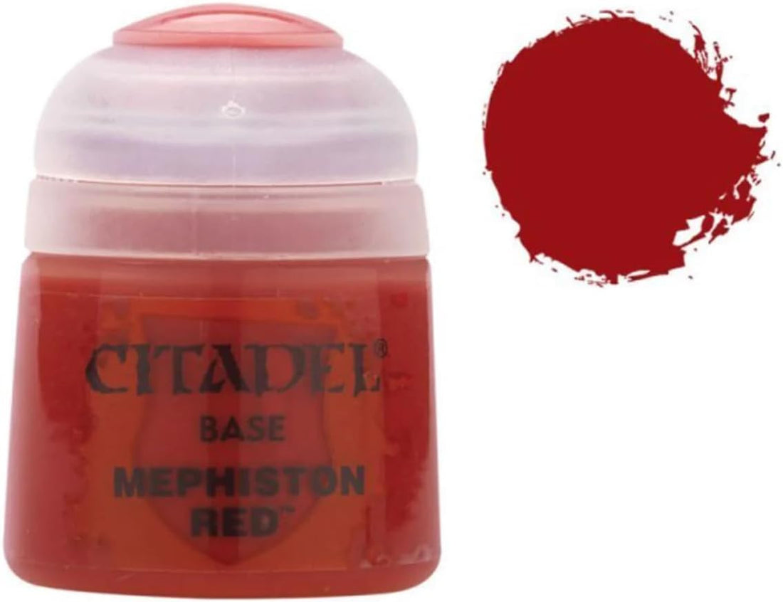 Pintura Citadel Base Mephiston Red de 12 ml color rojo vibrante de alta cobertura para miniaturas Warhammer - Educar Jugando