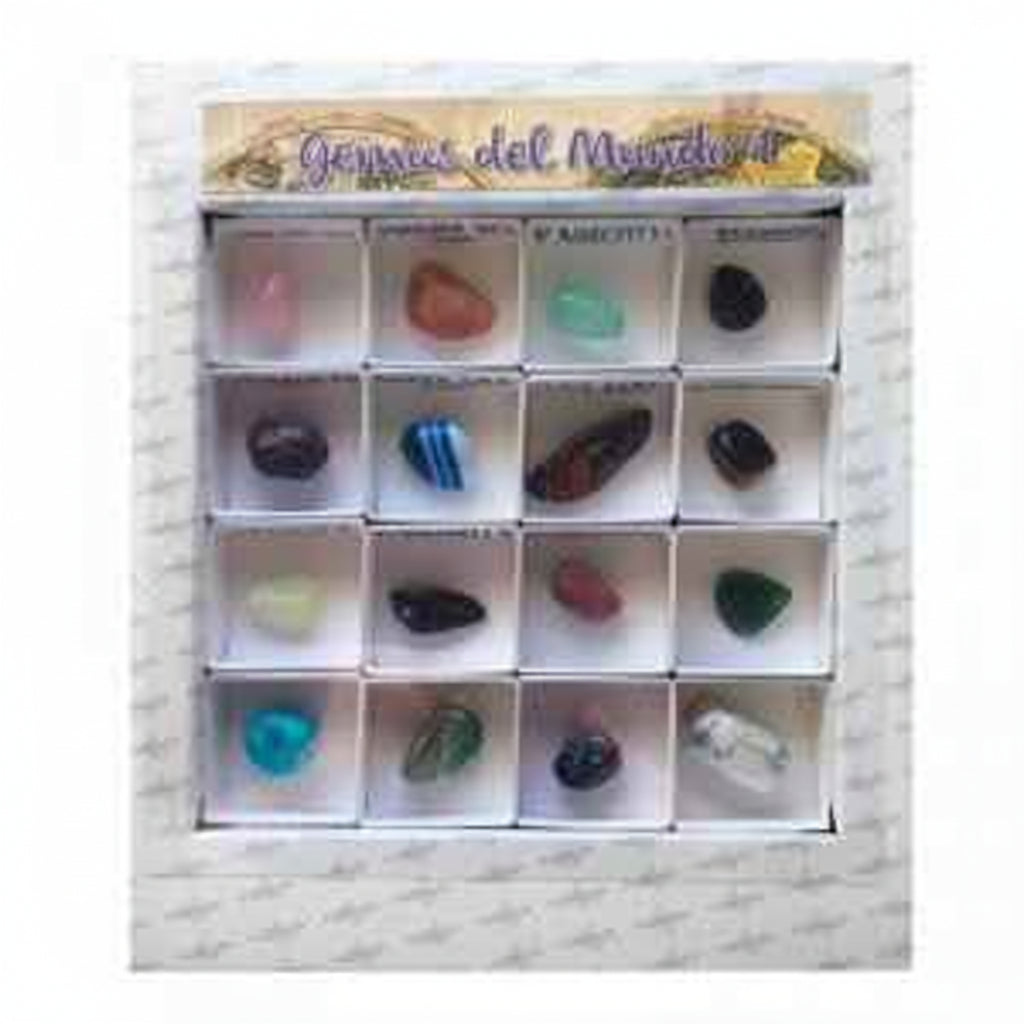 Set de iniciación Colección Nº1 de 16 gemas naturales talladas y pulidas de Kunugi incluyendo Granate y Ágata - Educar Jugando
