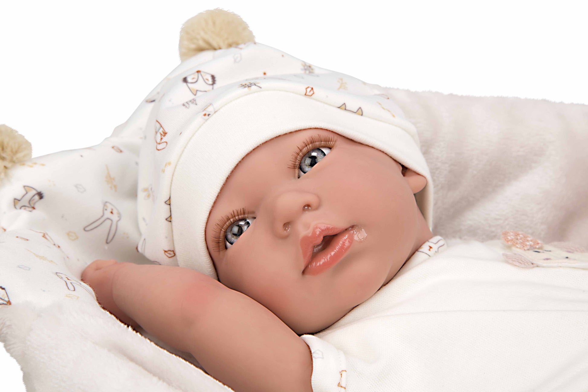 Detalle cara muñeca Reborn Luna Arias 40 cm expresión realista