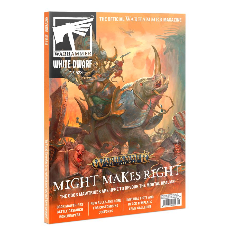 Interior de White Dwarf 528 en inglés con artículo sobre Ogor Mawtribes de Warhammer Age of Sigmar